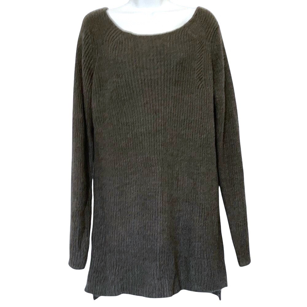 Mary McFadden Collection Ribbed Tunic Sweater Charcoal Gray Long Sleeve Large